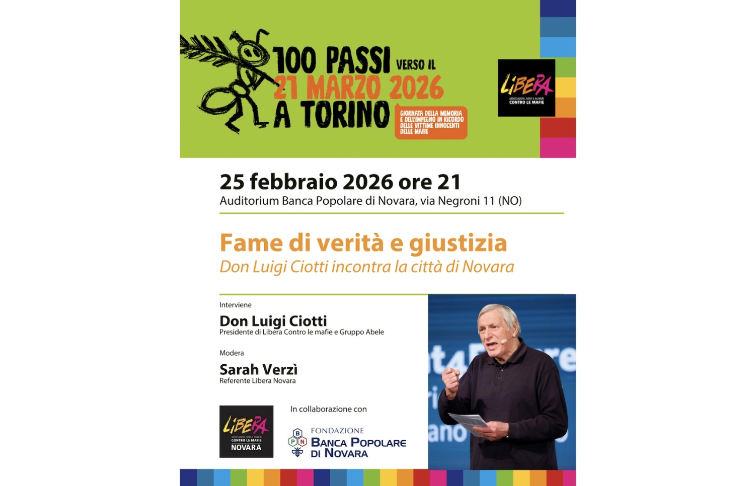 Don Ciotti a Novara: appuntamento all’auditorium BPN nel segno di Cristina Mazzotti