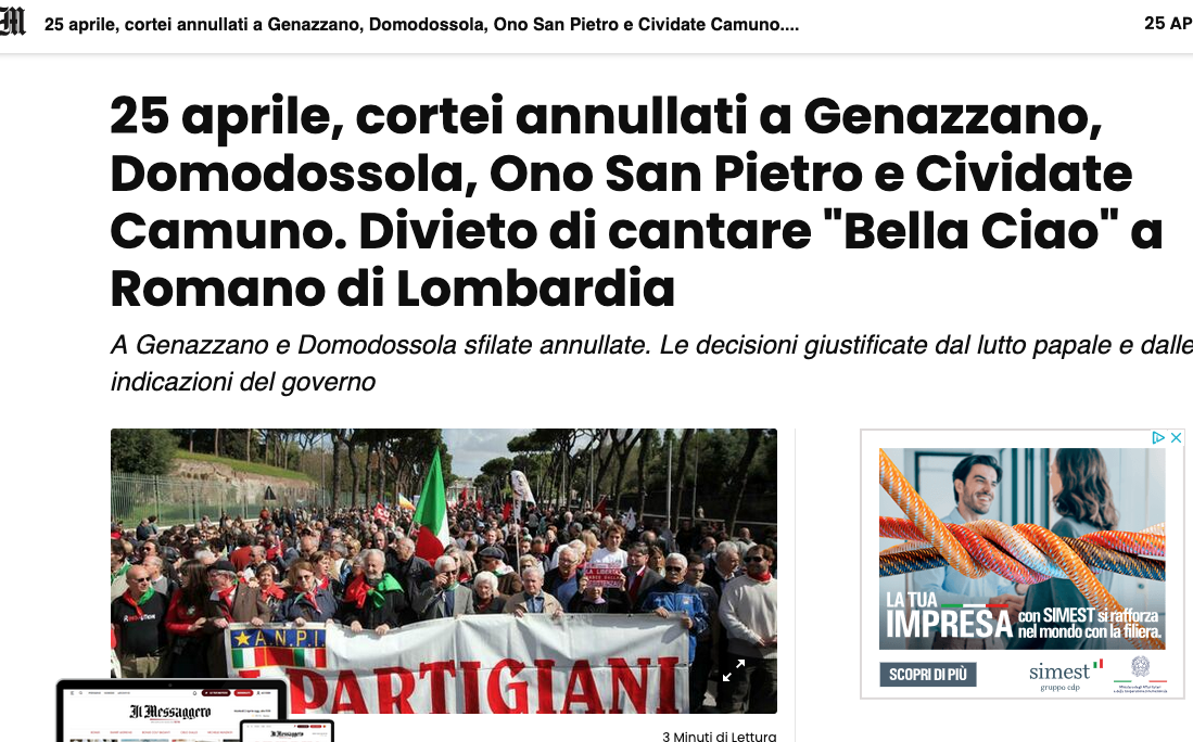 25 Aprile: la "sobrietà" di Domo diventa un caso, e finisce sui media nazionali 